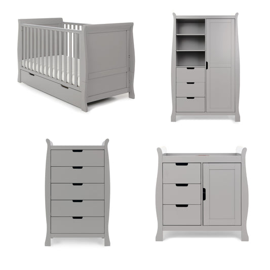 Obaby Stamford Classic Sleigh 4 Piece Room Set - Warm Grey 140 x 70