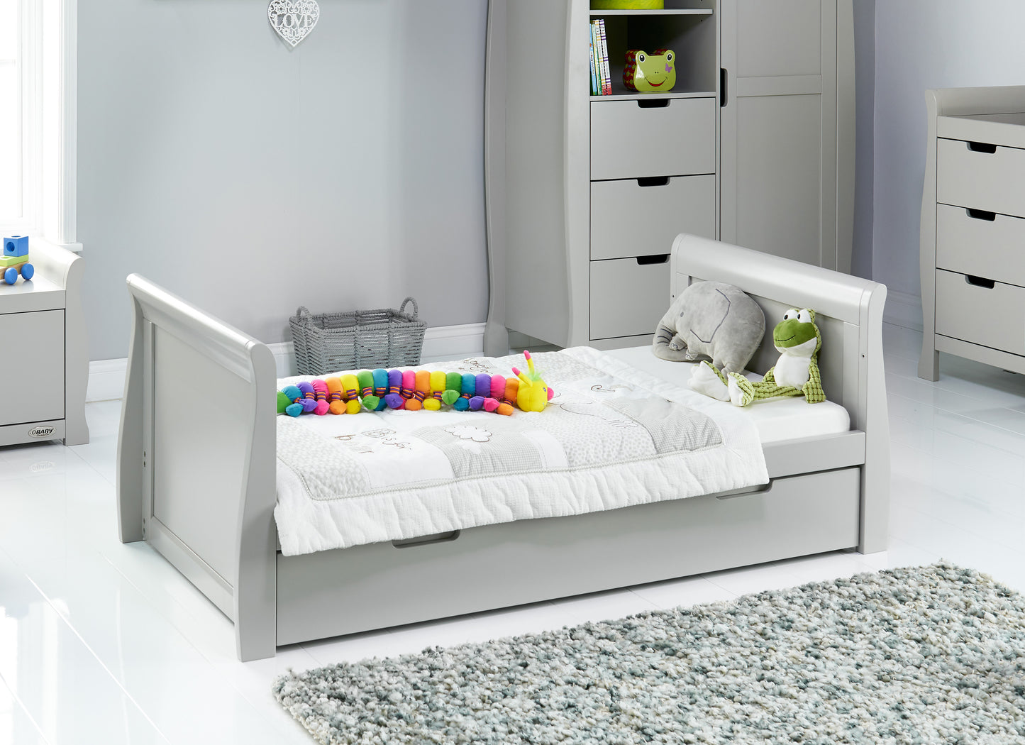 Obaby Stamford Classic Sleigh 4 Piece Room Set - Warm Grey 140 x 70