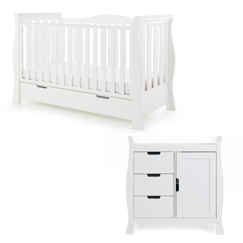 Obaby Stamford Luxe Sleigh 2 Piece Room Set - White 140 x 70