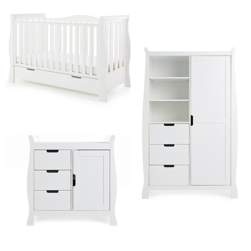 Obaby Stamford Luxe Sleigh 3 Piece Room Set - White 140 x 70