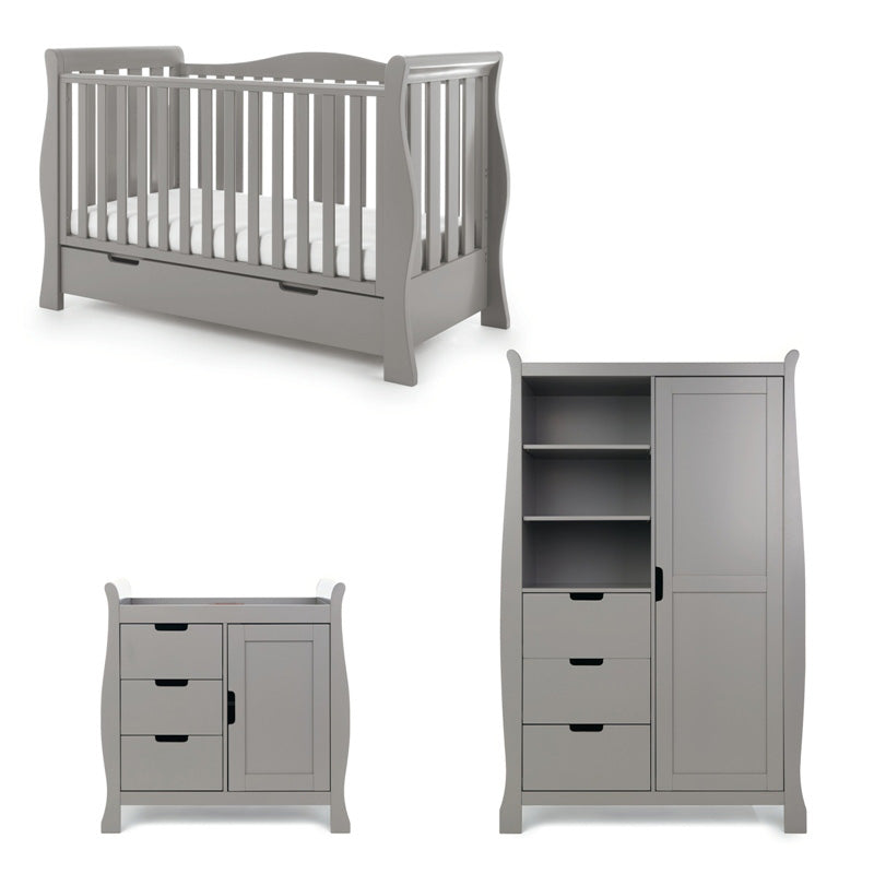Obaby Stamford Luxe Sleigh 3 Piece Room Set - Taupe Grey 140 x 70