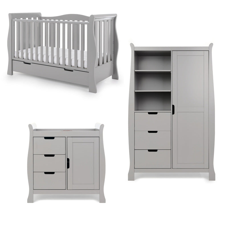 Obaby Stamford Luxe Sleigh 3 Piece Room Set - Warm Grey 140 x 70