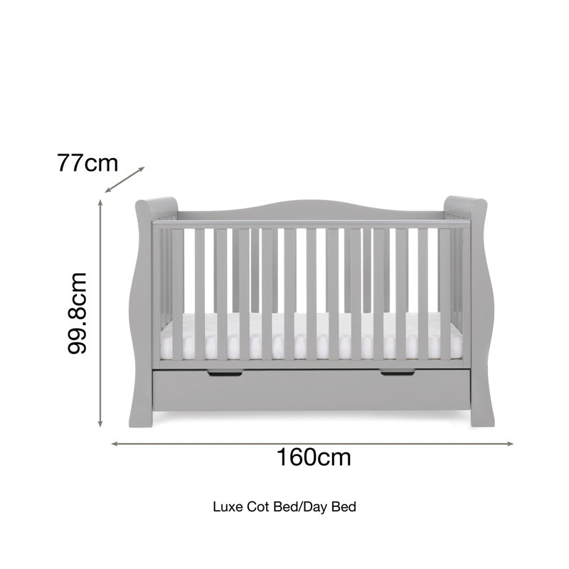 Obaby Stamford Luxe Sleigh Cot Bed - Warm Grey 140 x 70