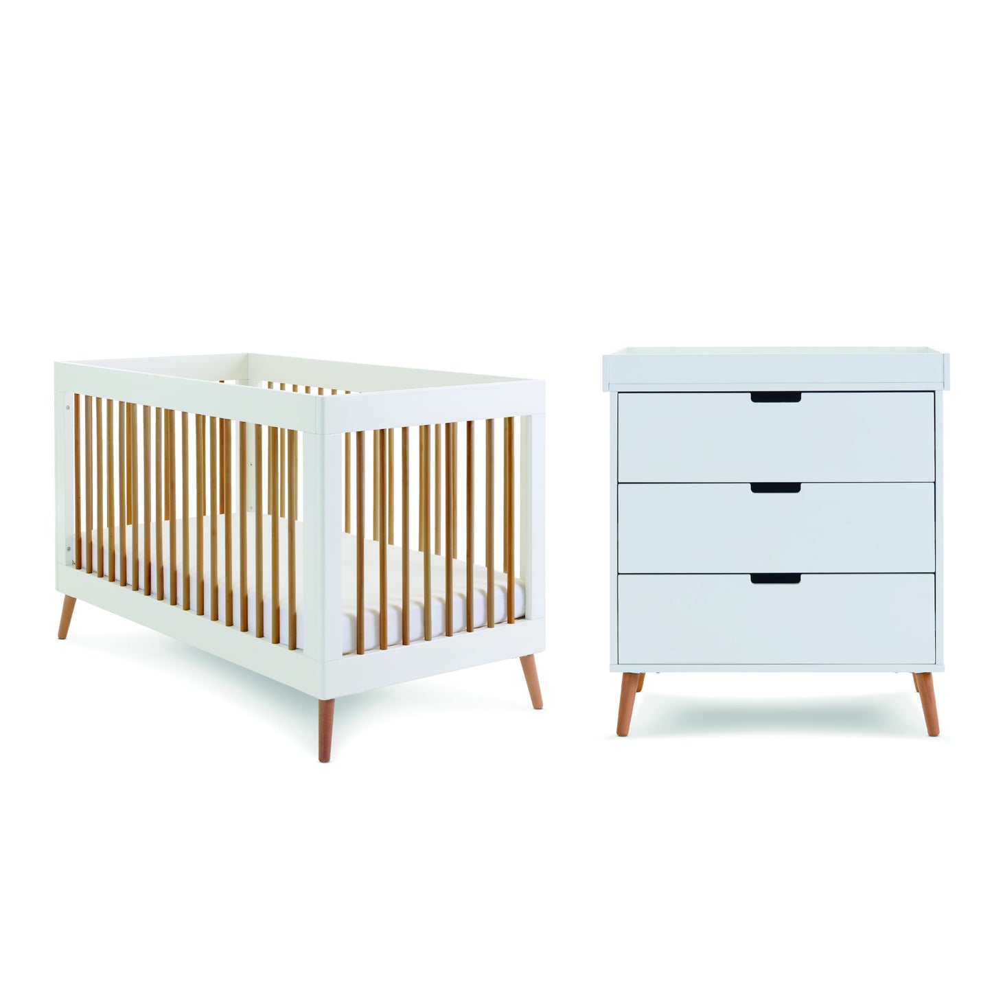 Obaby Maya 3 Piece Room Set - White with Natural 140 x 70
