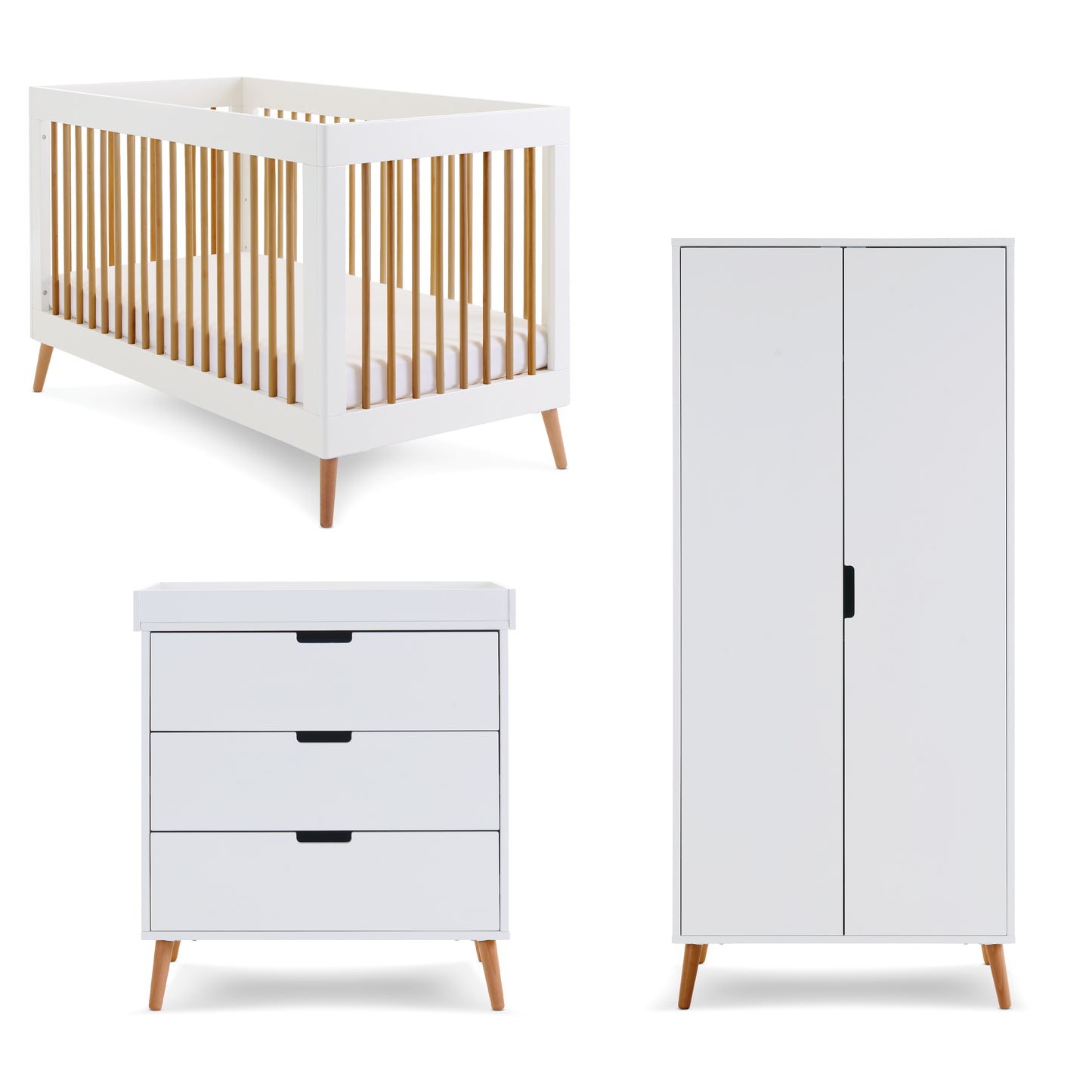 Obaby Maya 3 Piece Room Set - White with Natural 140 x 70