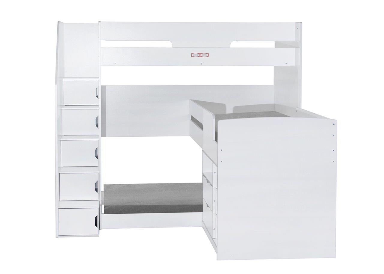 Flair Oscar Staircase Triple Bunk Bed White with Storage