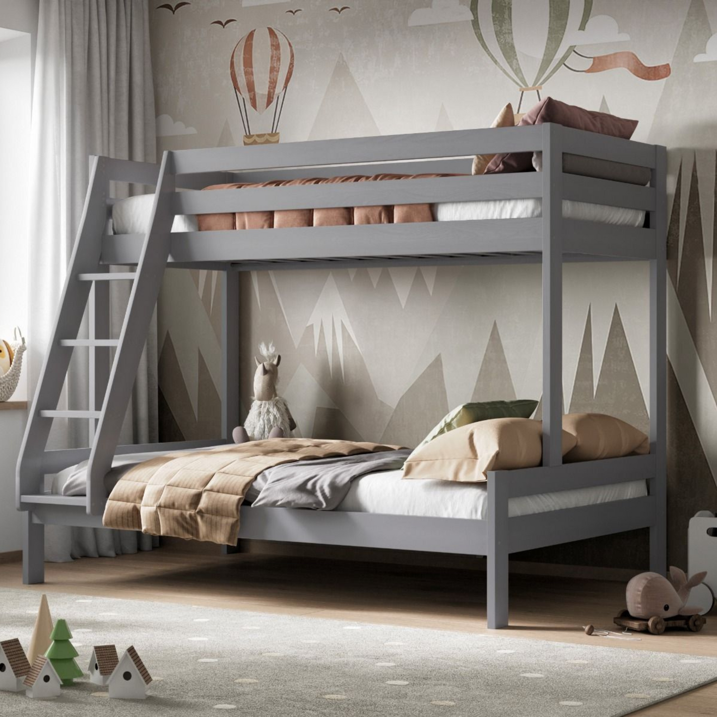 NOOMI NORA SOLID WOOD TRIPLE BUNK BED WITH OPTIONAL STORAGE (FSC-CERTIFIED)