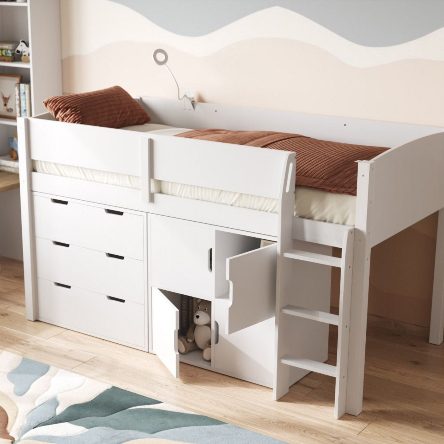 Flair Loop Midsleeper Bed Full Storage Set With Doors