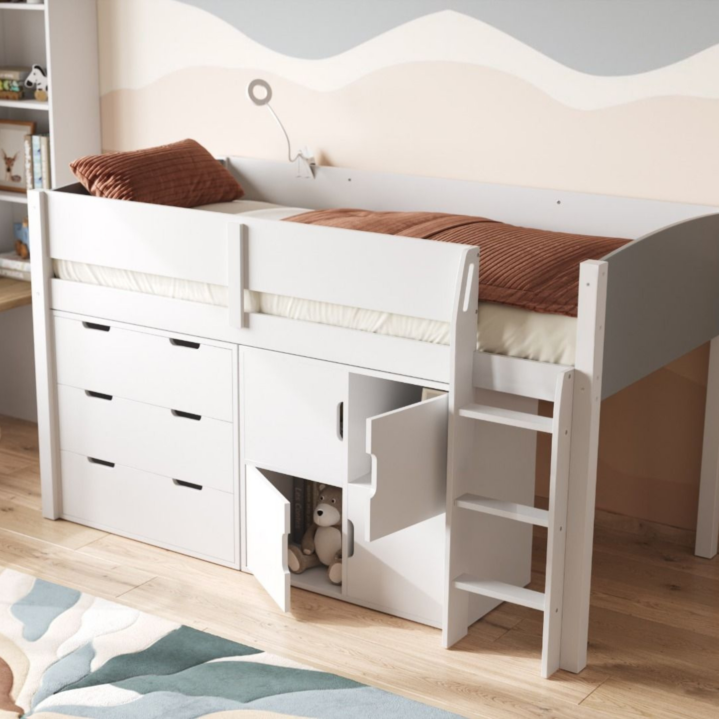 Flair Loop Midsleeper Bed Full Storage Set With Doors