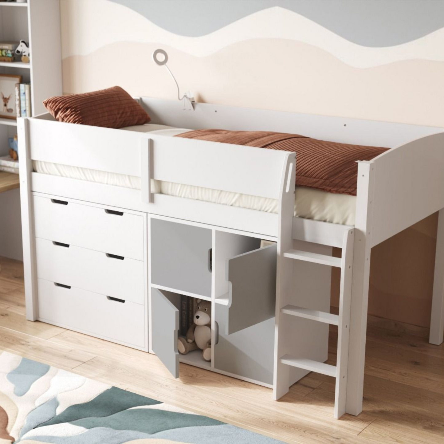 Flair Loop Midsleeper Bed Full Storage Set With Doors