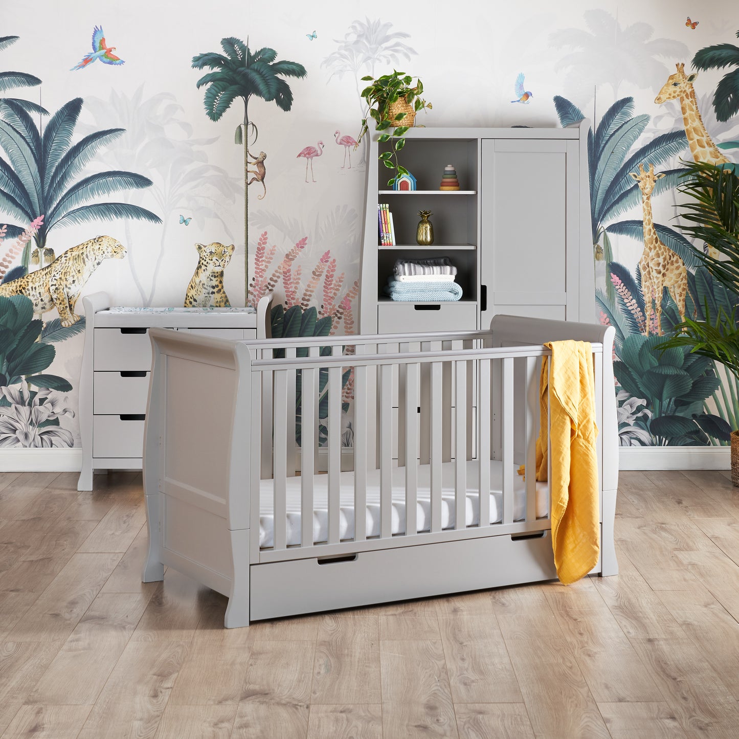 Obaby Stamford Classic Sleigh 3 Piece Room Set - Warm Grey 140 x 70