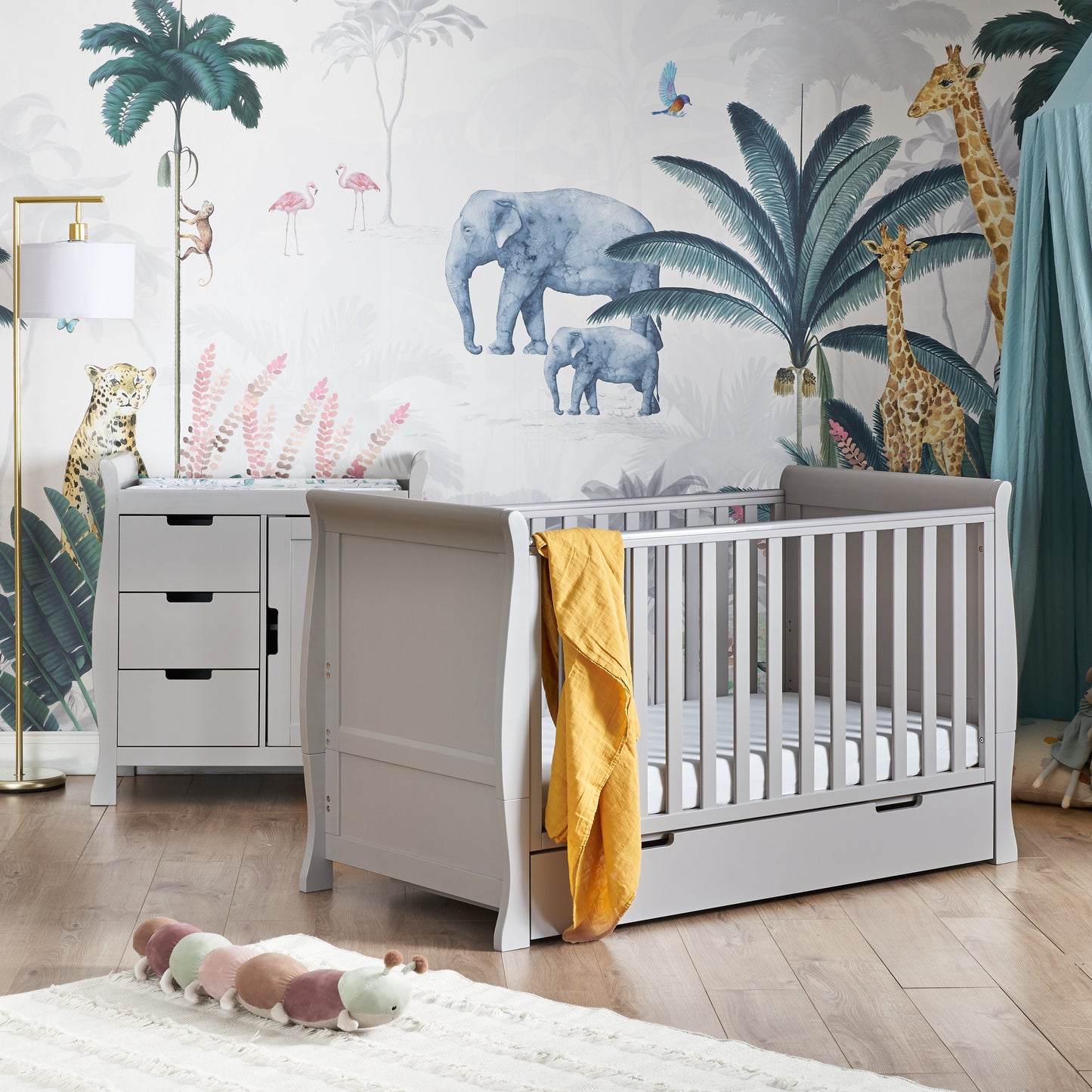 Obaby Stamford Classic Sleigh 2 Piece Room Set - Warm Grey 140 x 70
