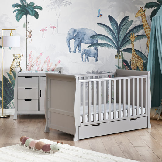Obaby Stamford Classic Sleigh 2 Piece Room Set - Warm Grey 140 x 70