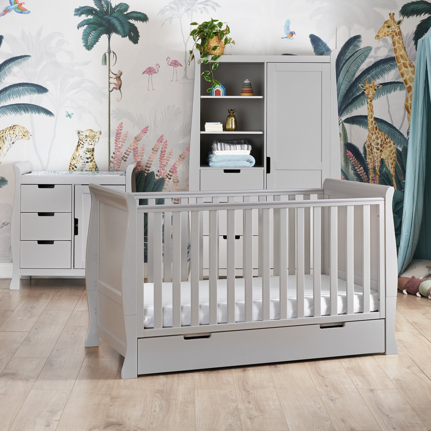Obaby Stamford Classic Sleigh 3 Piece Room Set - Warm Grey 140 x 70