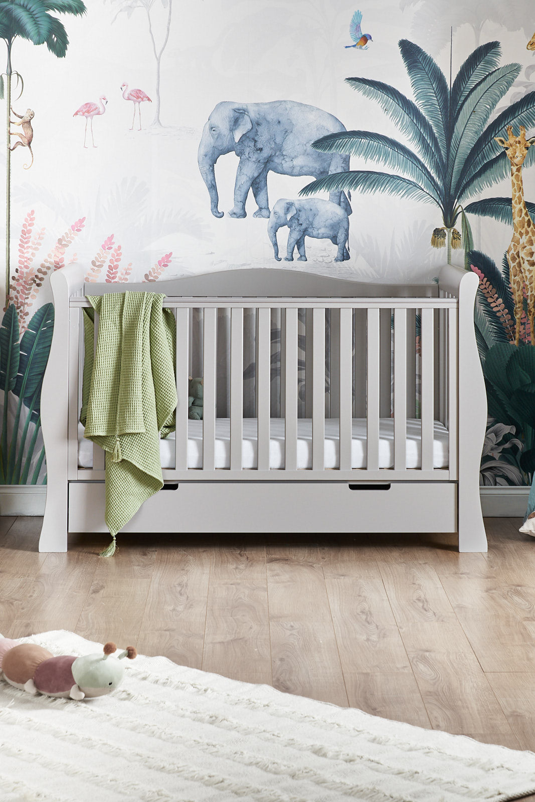 Obaby Stamford Luxe Sleigh Cot Bed - Warm Grey 140 x 70