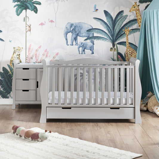 Obaby Stamford Luxe Sleigh 2 Piece Room Set - Warm Grey 140 x 70