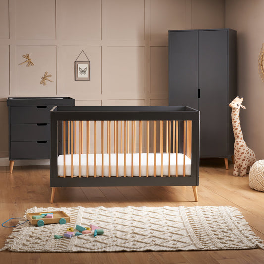 Obaby Maya 3 Piece Room Set - Slate with Natural 140 x 70