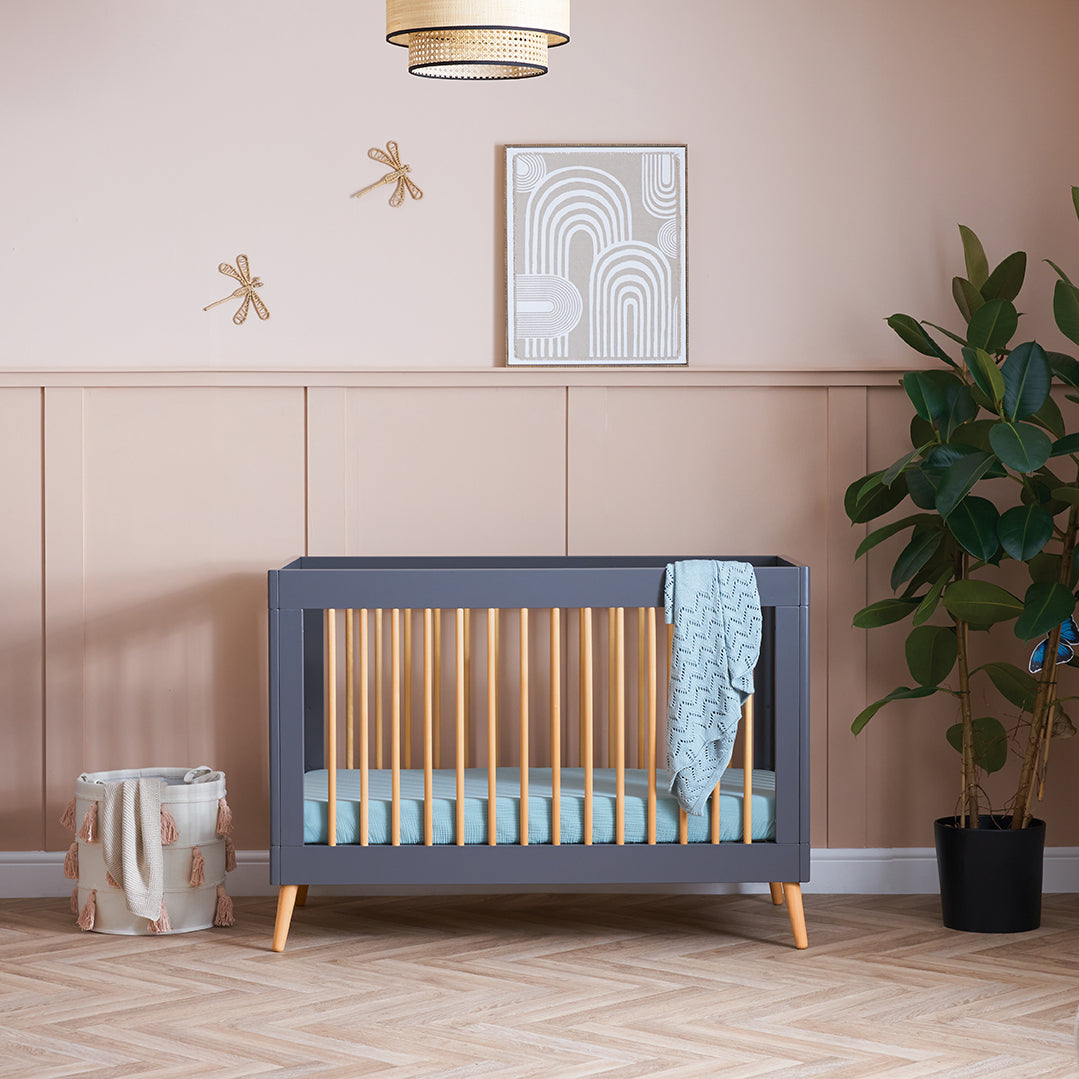 Obaby Maya Mini Cot Bed - Slate with Natural 120 x 60