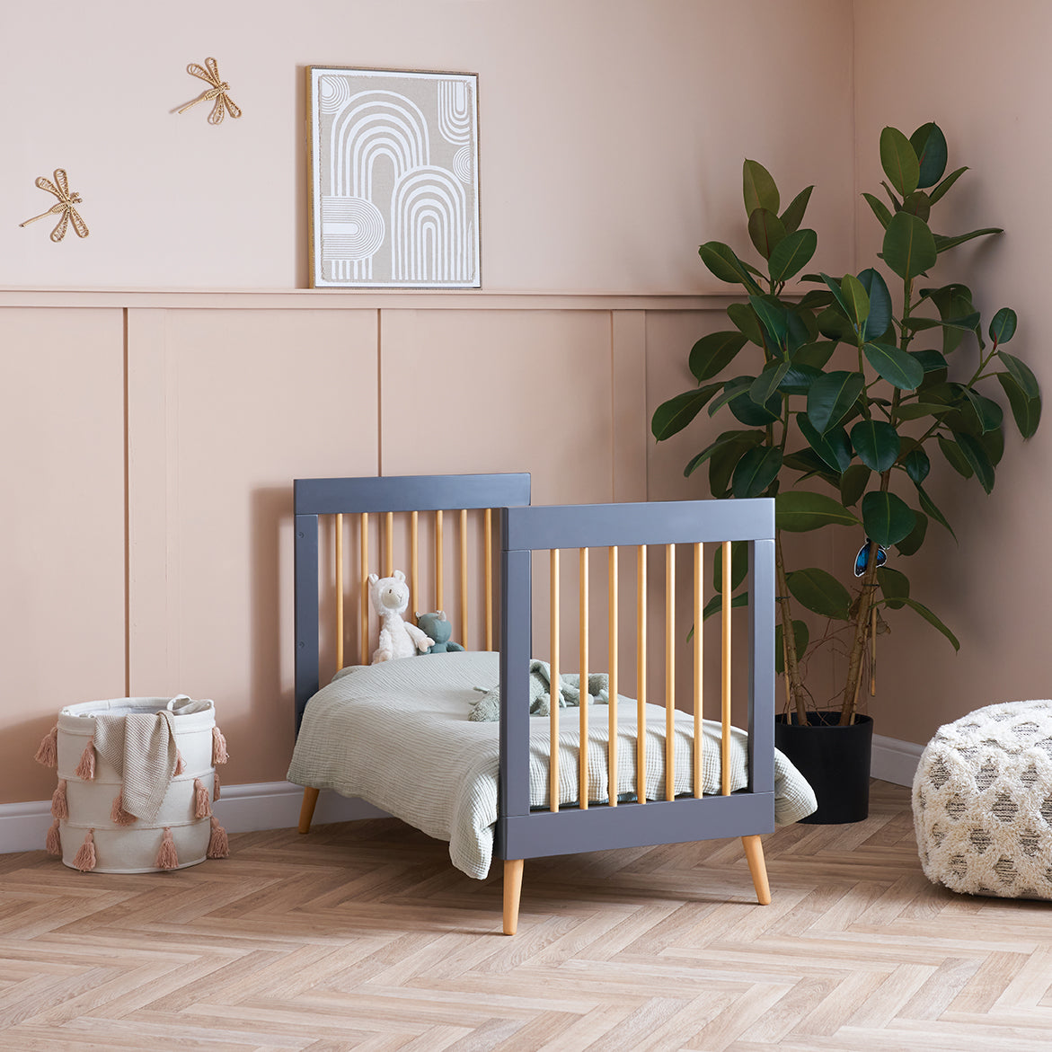 Obaby Maya Mini Cot Bed - Slate with Natural 120 x 60