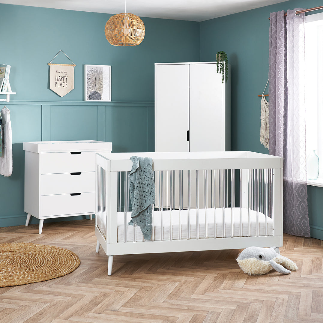 Obaby Maya 3 Piece Room Set - White with Acrylic 140 x 70