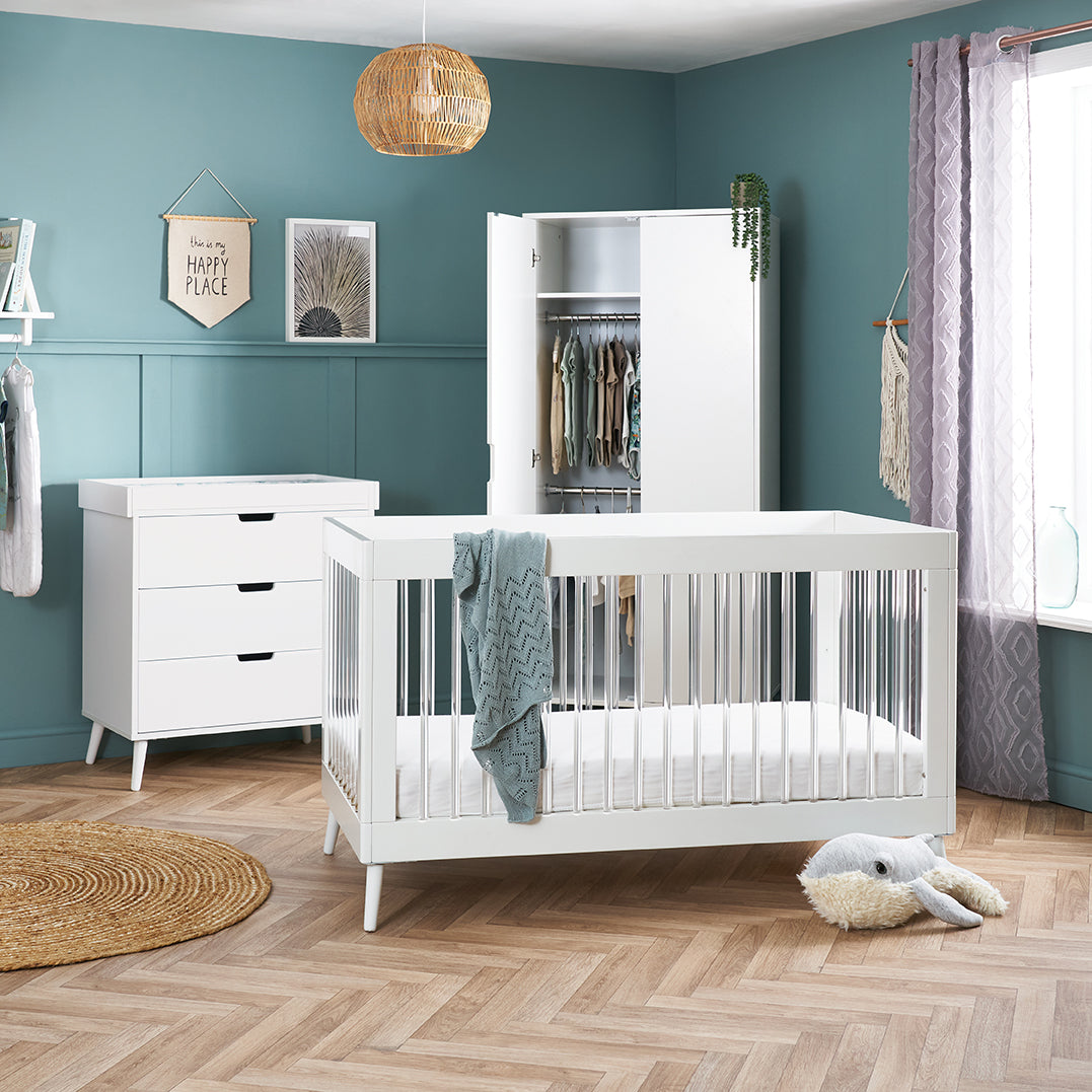 Obaby Maya 3 Piece Room Set - White with Acrylic 140 x 70