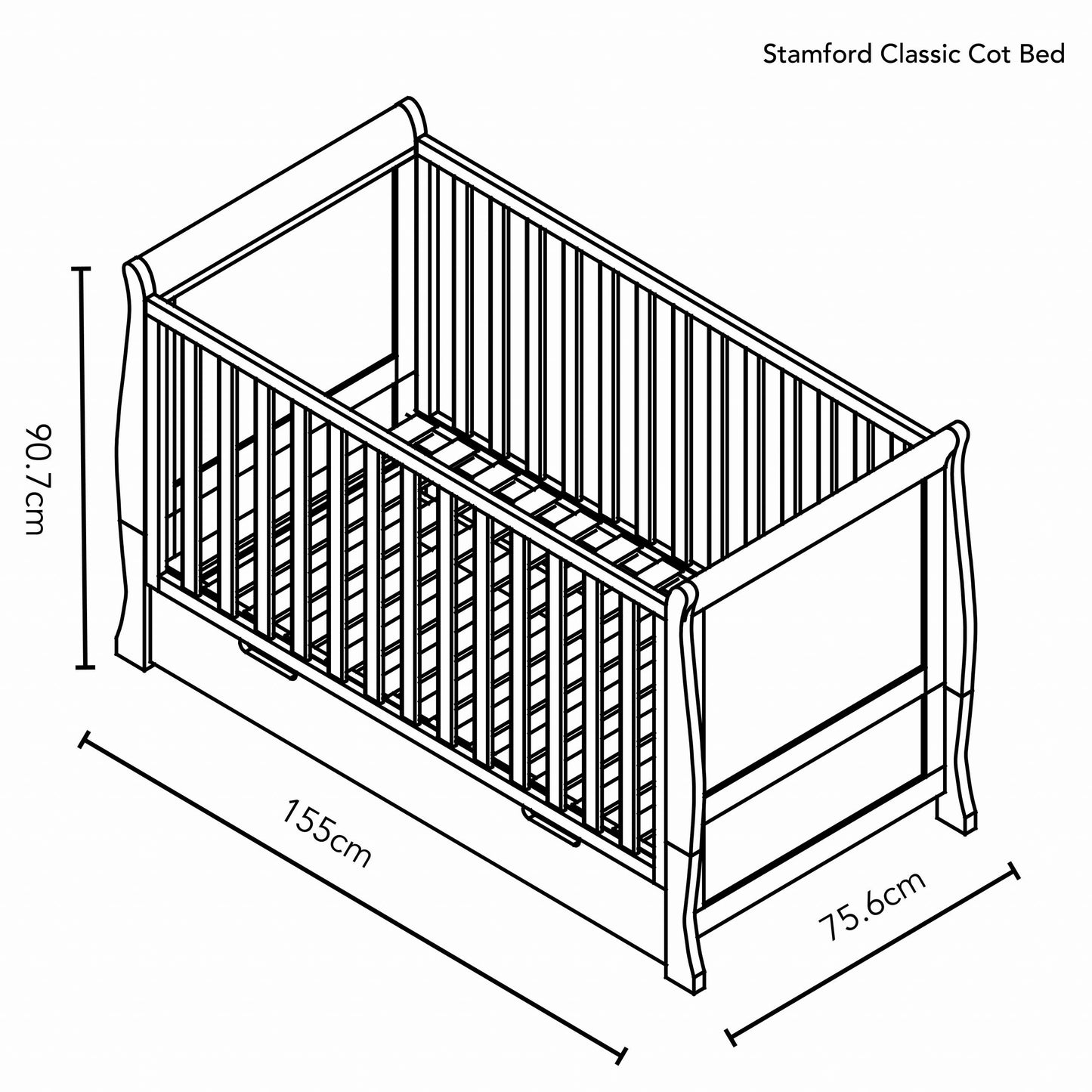 Obaby Stamford Classic Sleigh 3 Piece Room Set - White 140 x 70