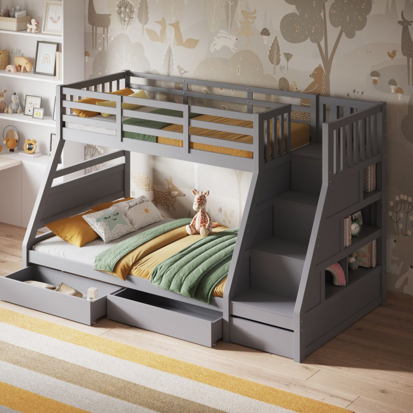 Flair Lunar Staircase Triple Bunk Bed with Shelves