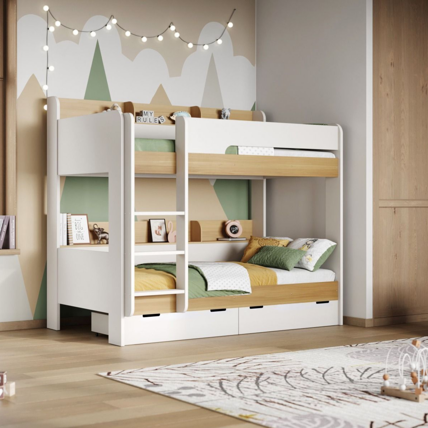 Flair Eddie Wooden Storage Bunk Bed with Shelves