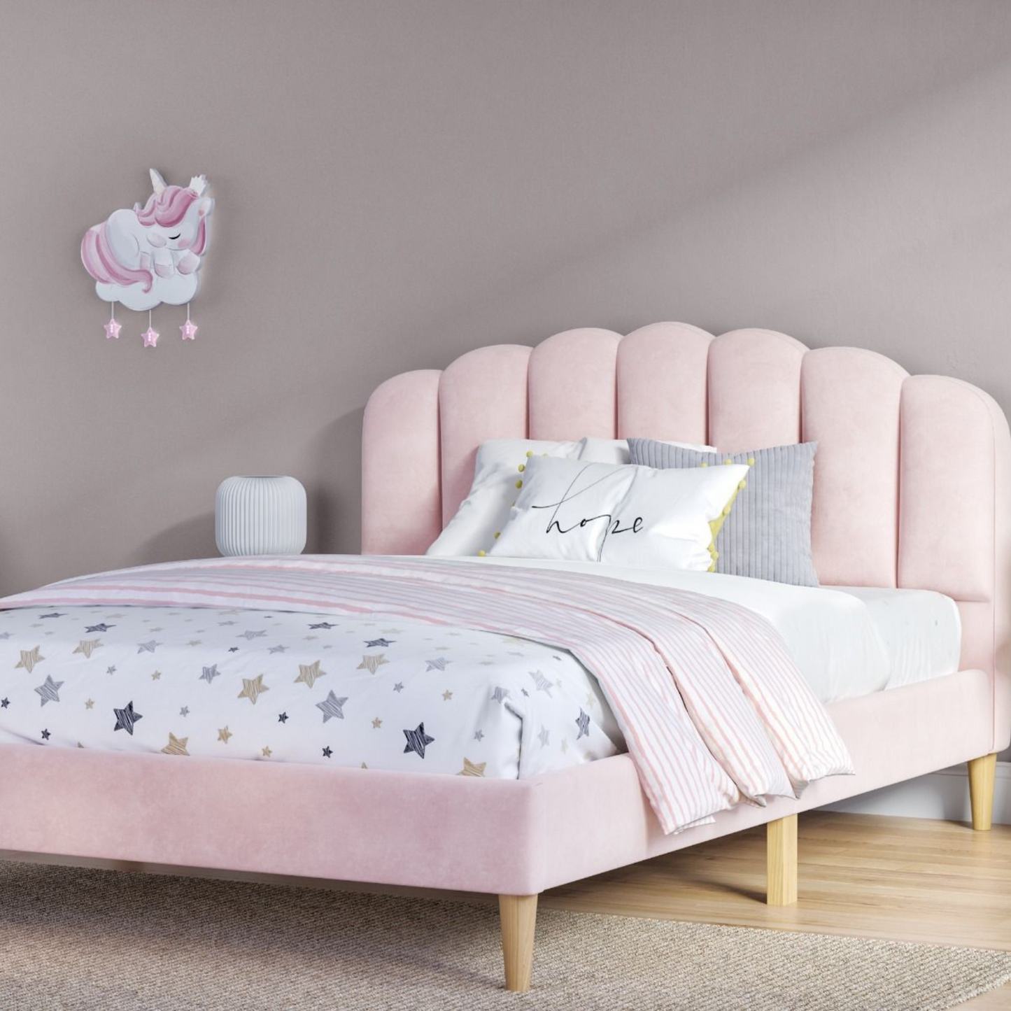 Flair Scallop Velvet Bed Frame Pink