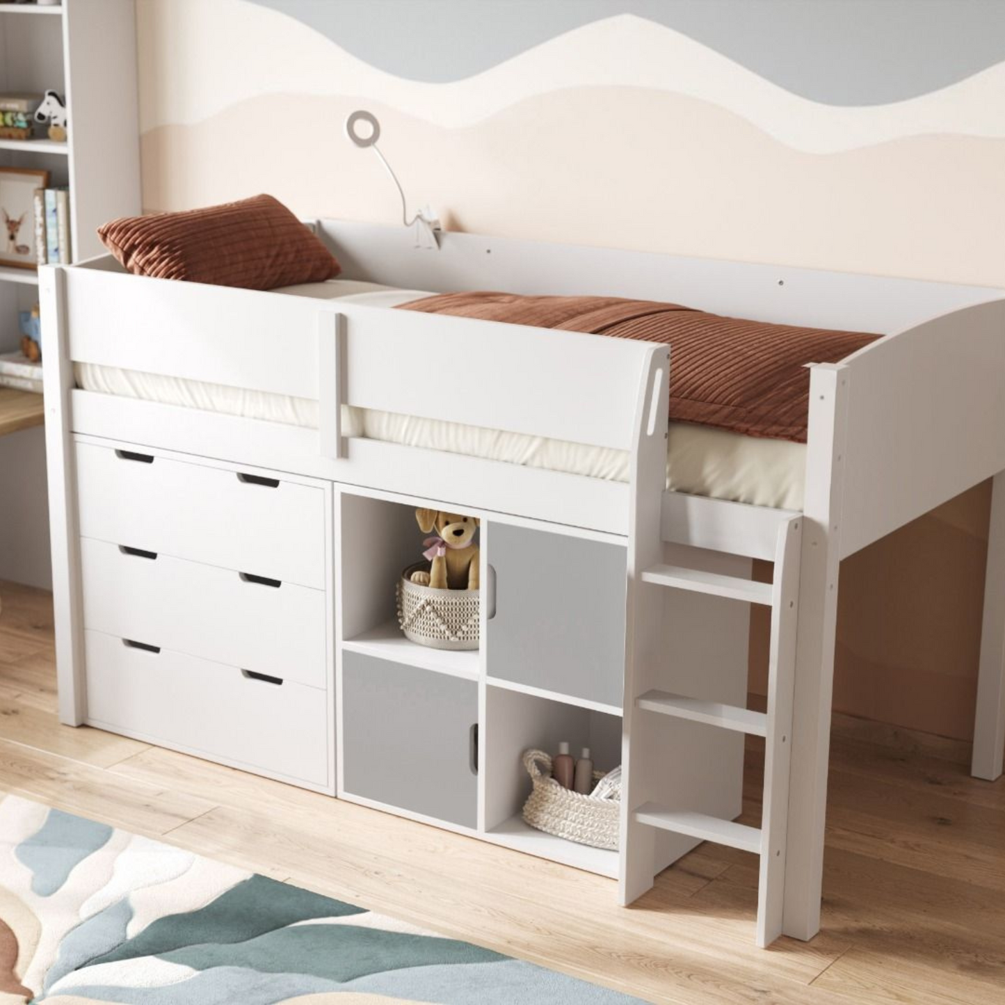 Flair Loop Midsleeper Bed Full Storage Set With Doors