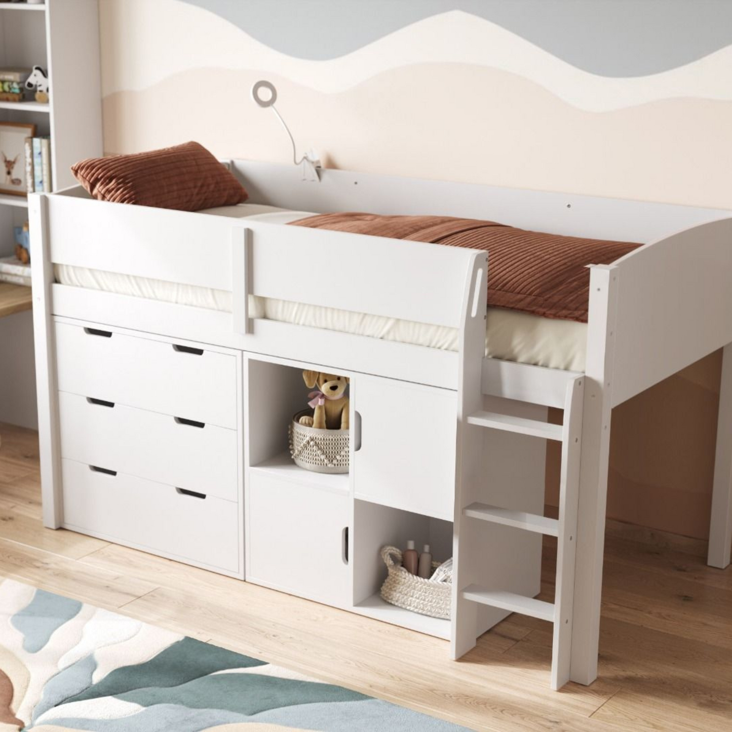 Flair Loop Midsleeper Bed Full Storage Set With Doors