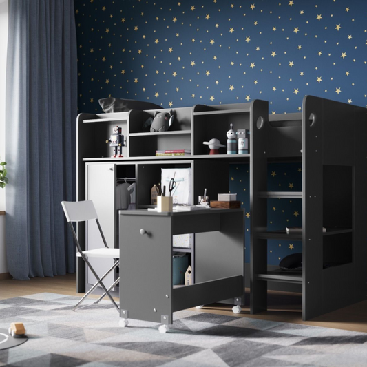 Flair Wizard Junior Mid High Sleeper Workstation - Grey