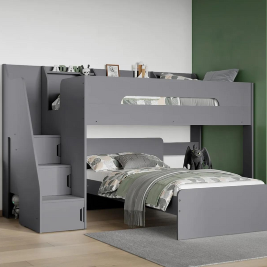 Flair Stepaside Staircase L Shaped Bunk Bed with Storage - Grey