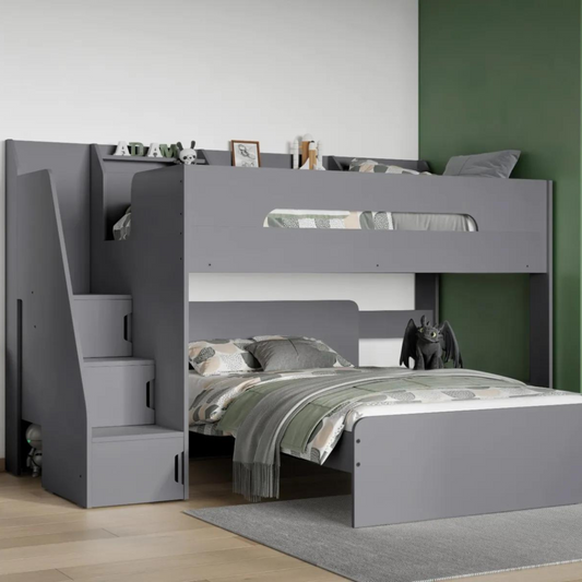 Flair Stepaside Staircase L Shaped Triple Bunk Bed - Grey