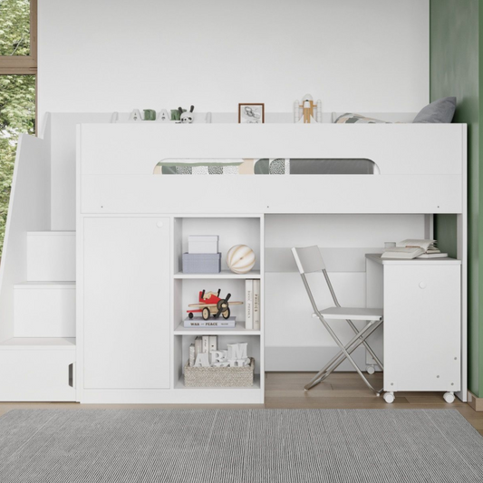 Flair Stepaside Staircase High Sleeper Workstation - White