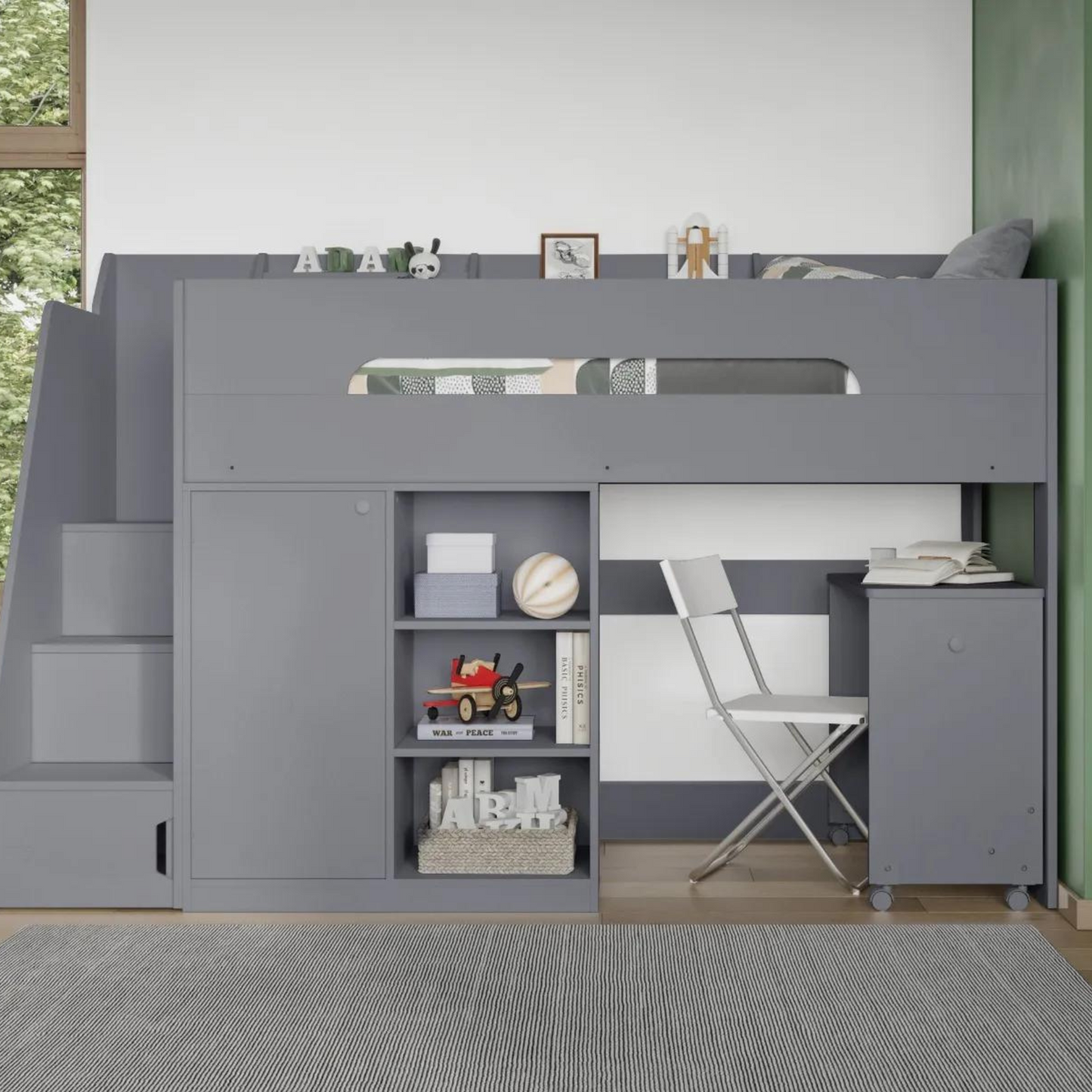 Flair Stepaside Staircase High Sleeper Workstation - Grey