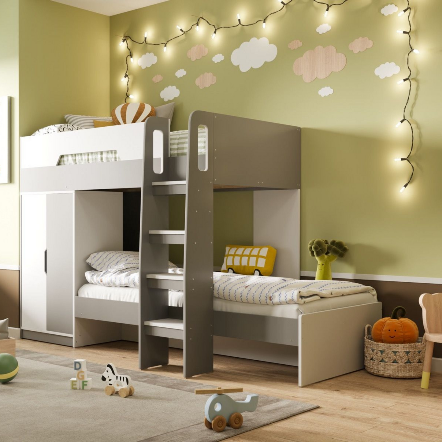 Flair Benito Bunk Bed With Wardrobe White And Grey