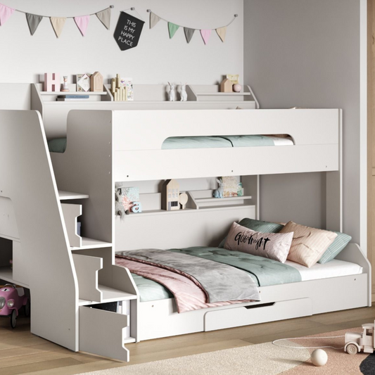 Flair Slick Staircase Triple Bunk Bed with Shelves