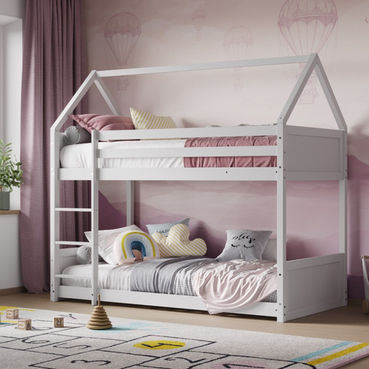 Flair Luna House Wooden Low Bunk Bed White