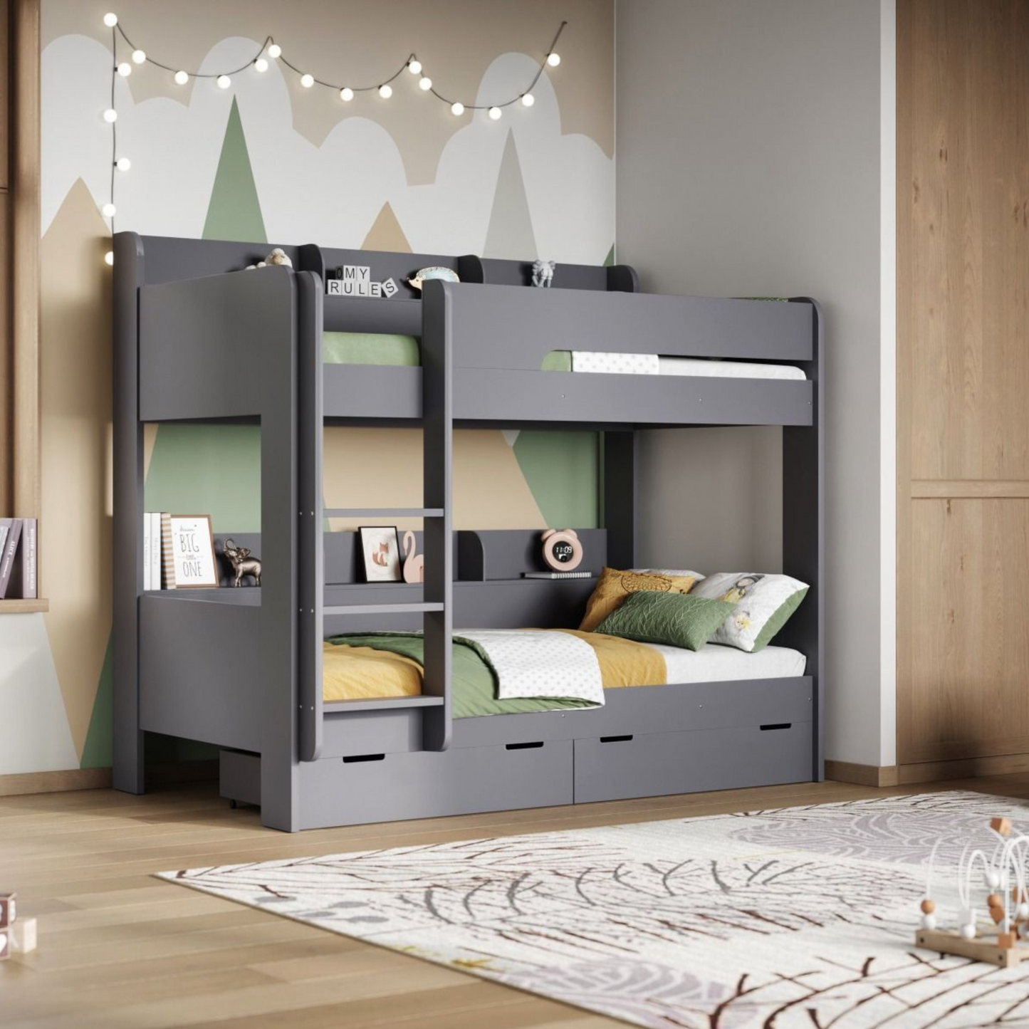 Flair Eddie Wooden Storage Bunk Bed with Shelves