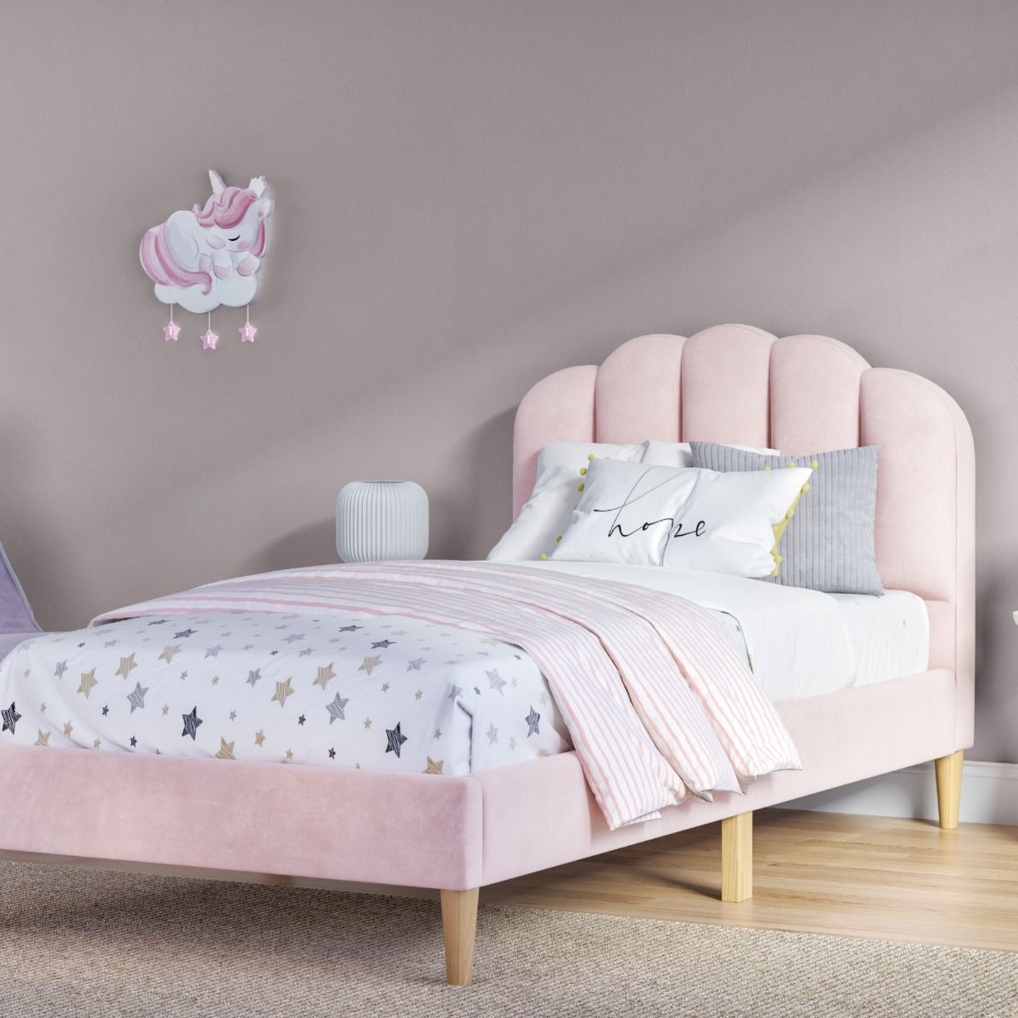 Flair Scallop Velvet Bed Frame Pink