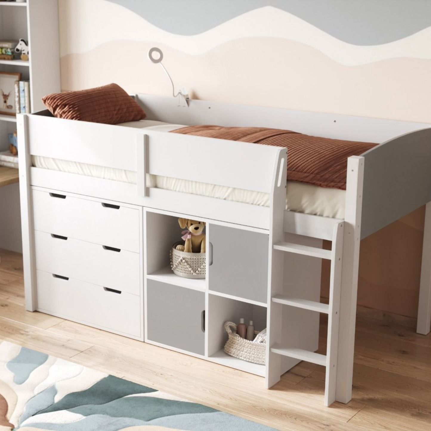 Flair Loop Midsleeper Bed Full Storage Set With Doors