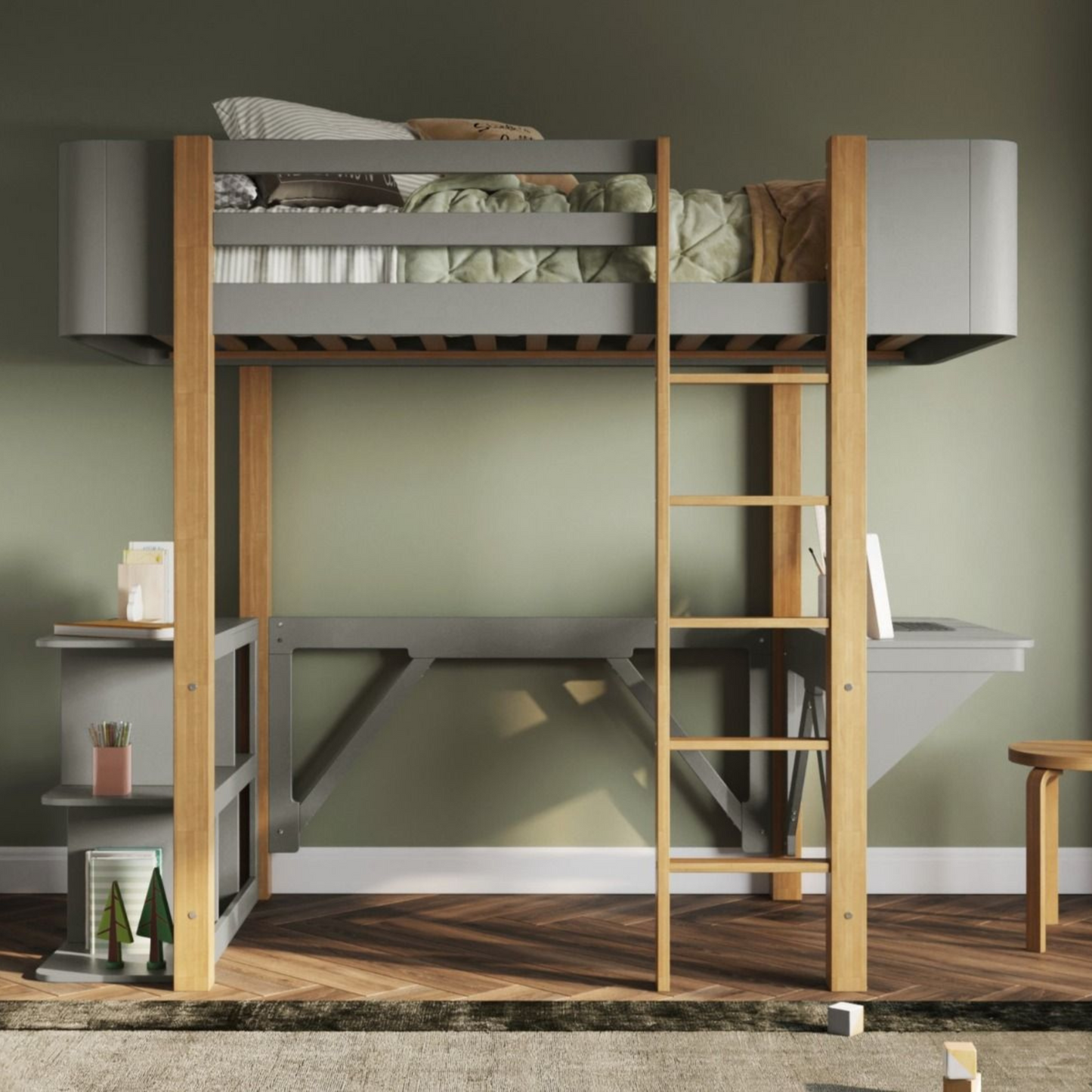 Flair Kyoto High Sleeper With Desk Grey And Oak