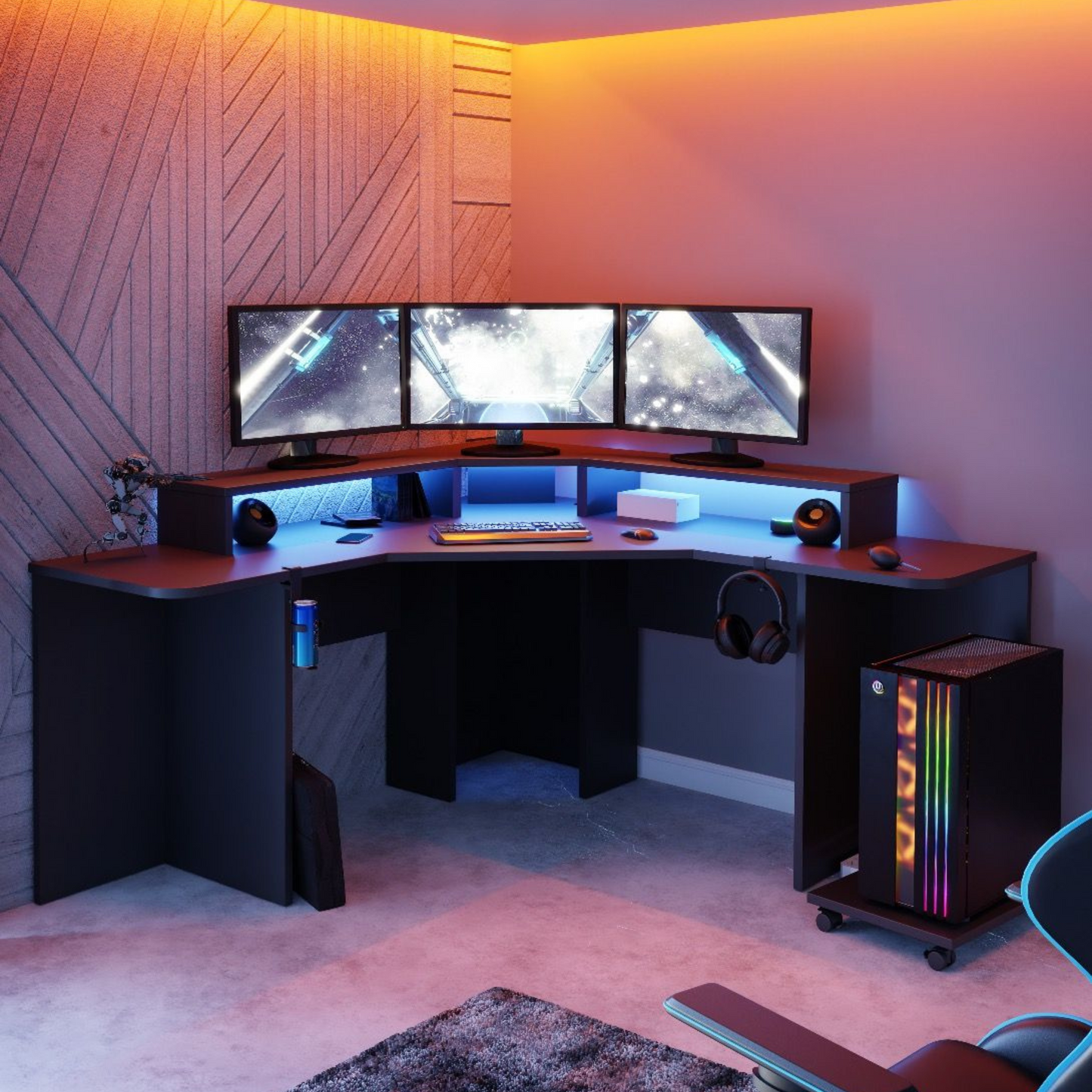 Flair Recoil Quartz Led Corner Computer Gaming Desk