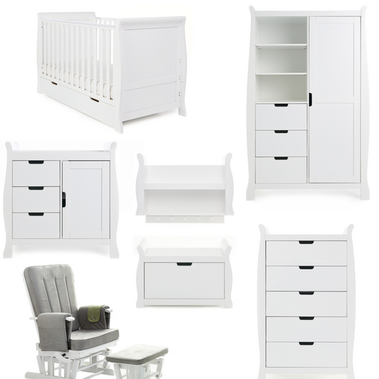 Obaby Stamford Classic Sleigh 7 Piece Room Set - White 140 x 70