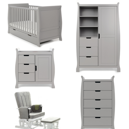 Obaby Stamford Classic Sleigh 5 Piece Room Set - Warm Grey 140 x 70