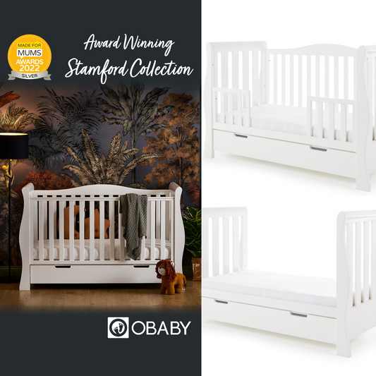 Obaby Stamford Luxe Sleigh Cot Bed - White 140 x 70