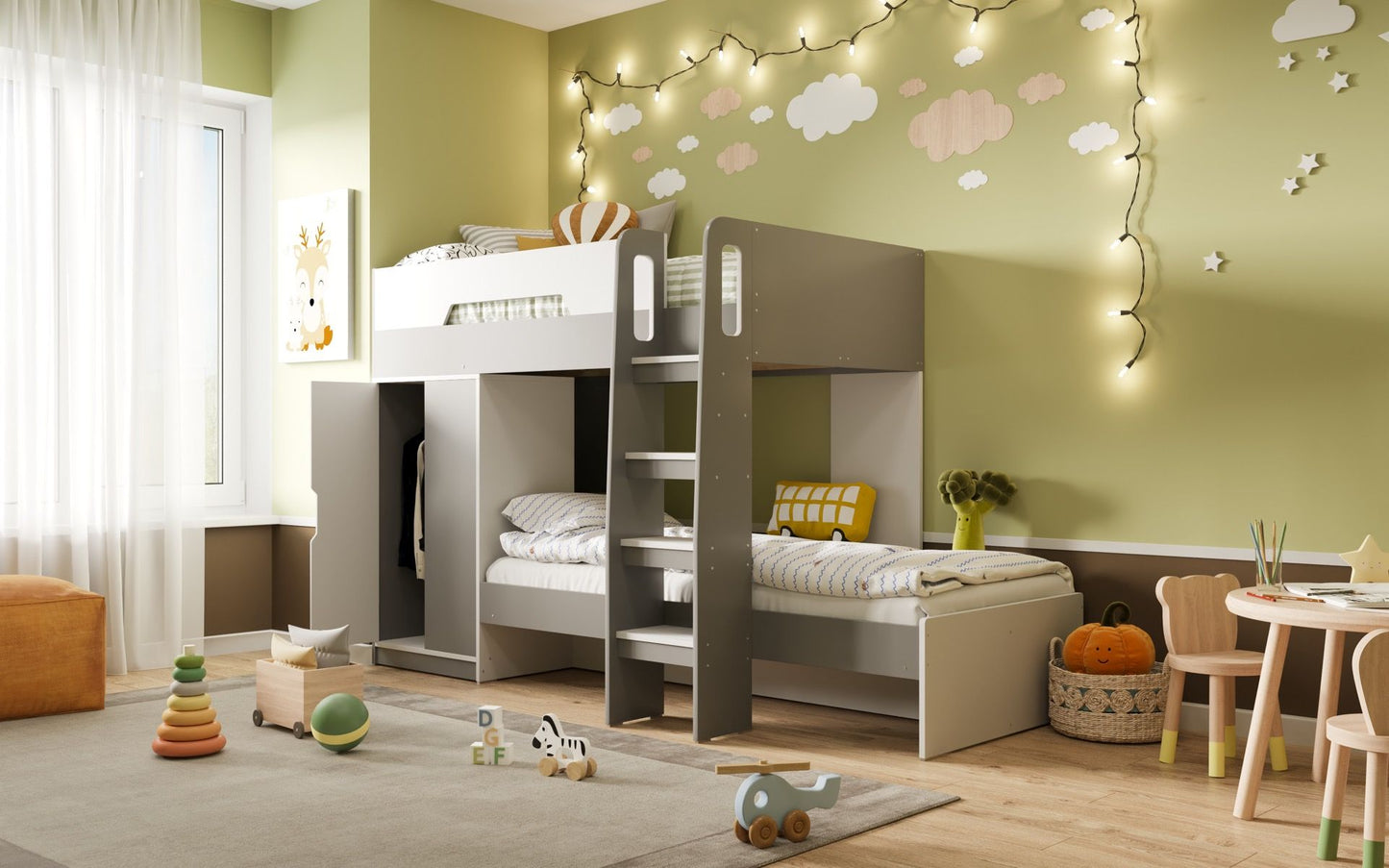 Flair Benito Bunk Bed With Wardrobe White And Grey