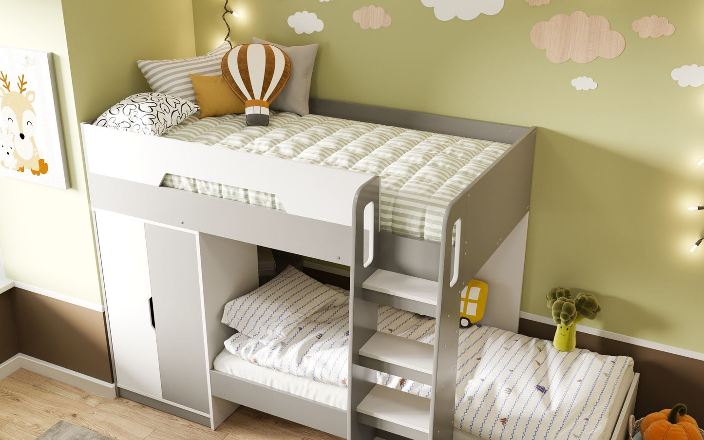 Flair Benito Bunk Bed With Wardrobe White And Grey