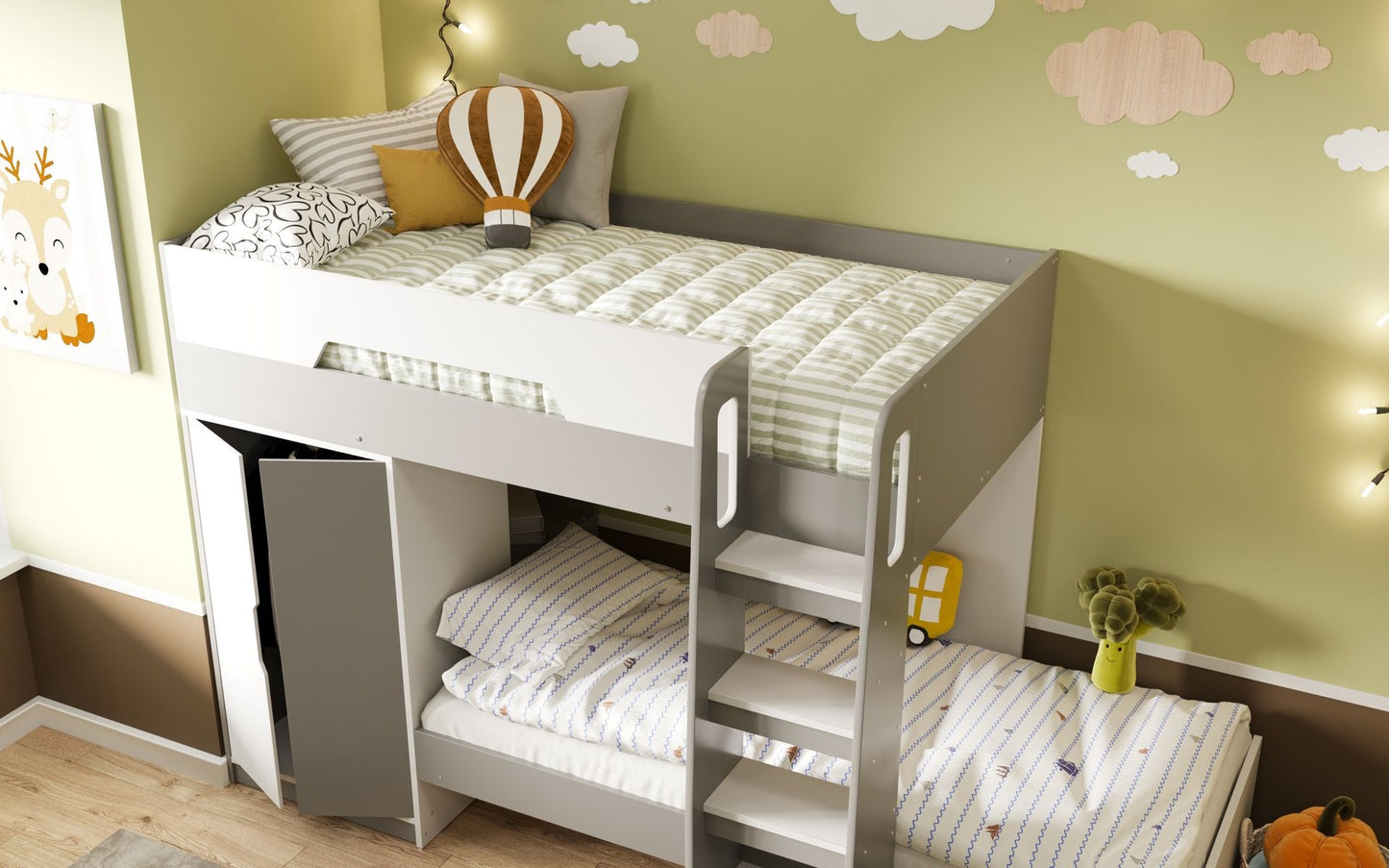 Flair Benito Bunk Bed With Wardrobe White And Grey